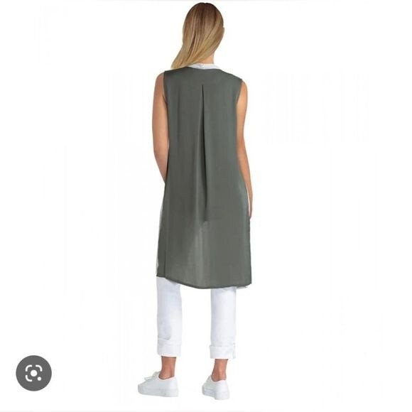 NWT H HALSTON Striped Sleeveless Mixed Media Duster. Medium - Picture 2 of 5